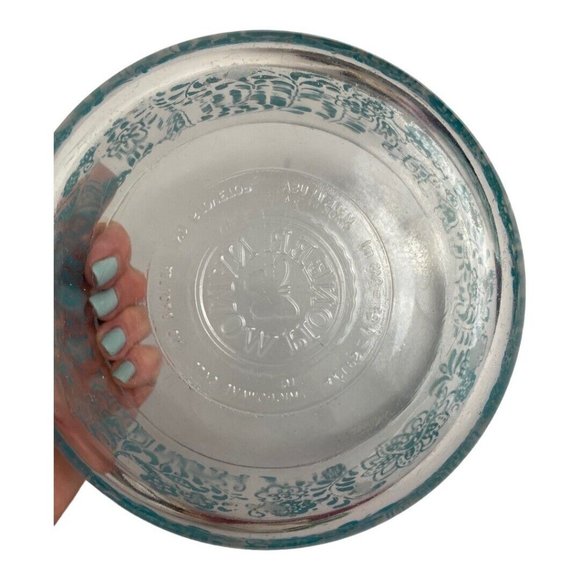 Pioneer Woman Clear Glass 1 QT Bowl Blue Teal Floral Pattern 4 cups Replacement - Picture 6 of 9